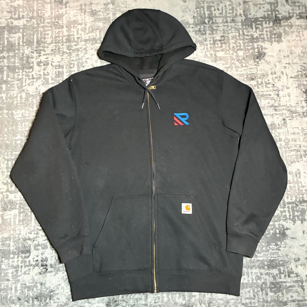Carhartt K122 Men L Black Loose Fit Rain Defender Full Zip Hoodie Sweatshirt